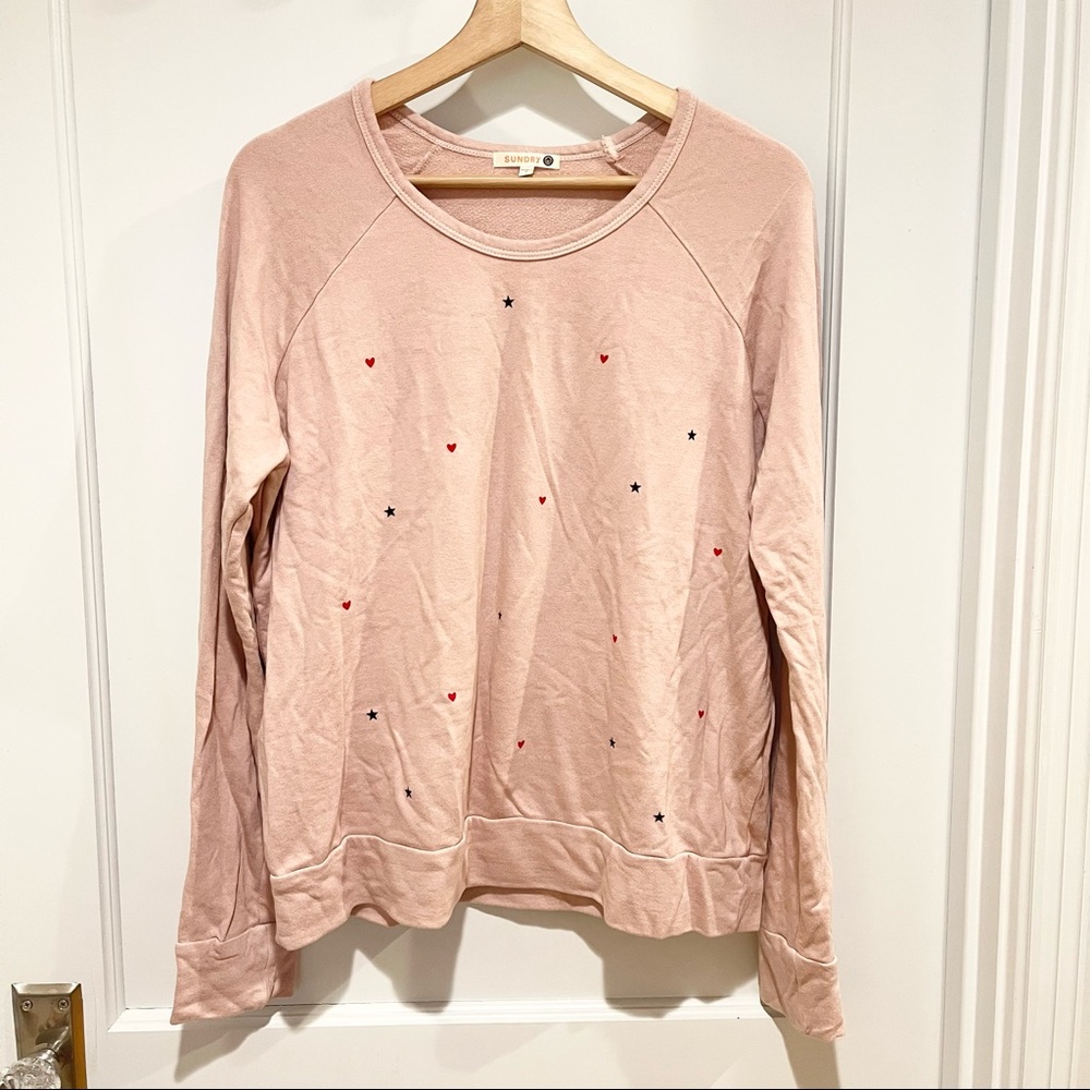 ⭐️ Sundry Pink Heart & Star Pullover Sweatshirt S